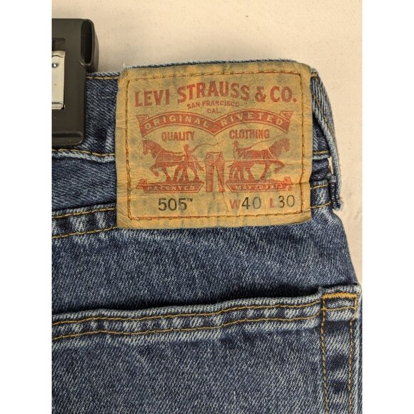 Levis 505 Regular Fit Jeans Mens 40x30 Blue Straight Leg Medium Wash Denim - Picture 7 of 11
